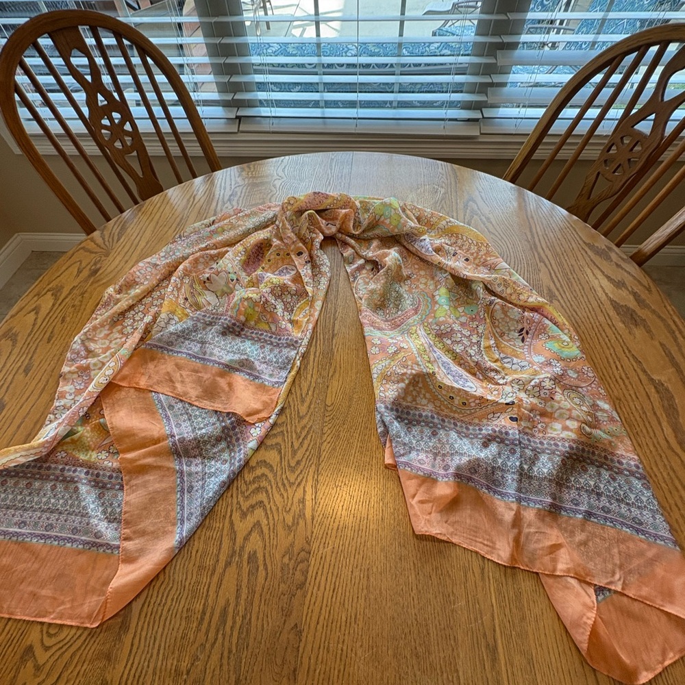 Oversized Paisley Peach Floral Silk Scarf by Sharco